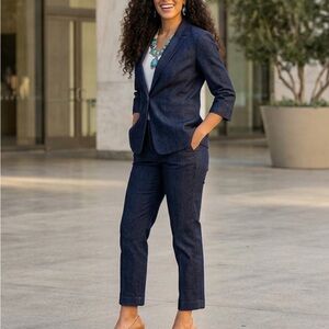 NWT Key Lime Pie 2-Piece Denim Blazer ankle flood pant Set Size Medium – Blue